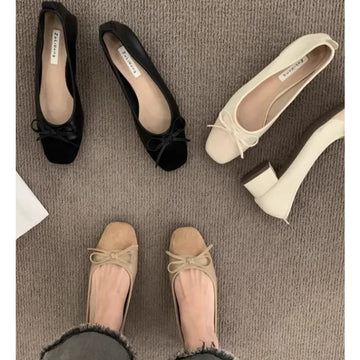Xajzpa New Women Cute Ballerina Low Heel Shoes Lady Slipony Butterfly Knot Vintage Kawaii Mocasines Loafers Girl Lolita Mom Shoes